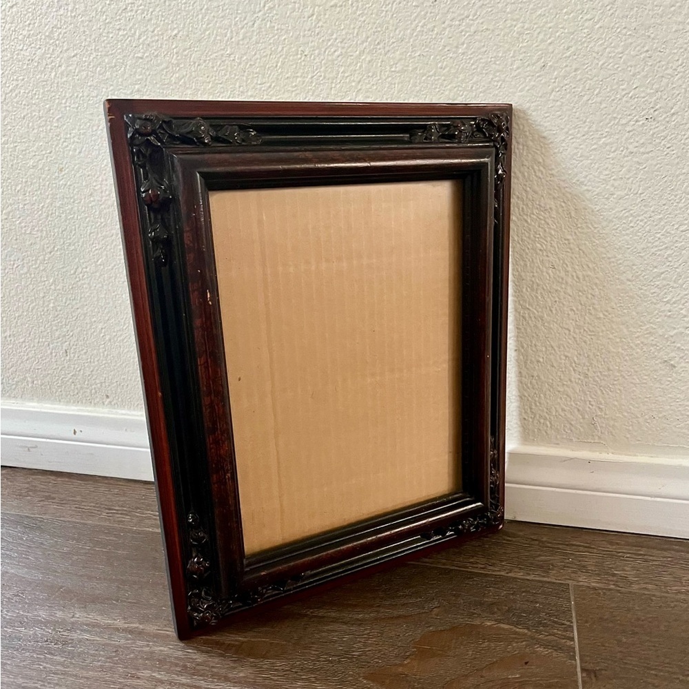 Ornate Dark Wood Picture Frame with Decorative Carving 11/13 Inches